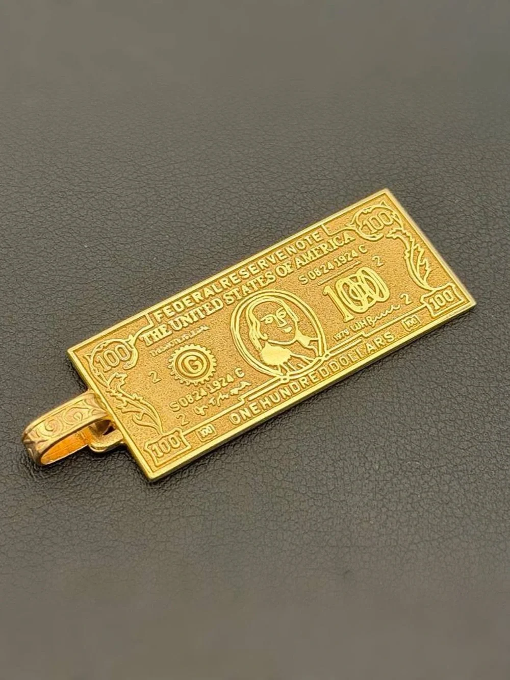 14k Solid Yellow Gold 100 Dollar Bill Money Banknote Charm Pendant Handmade